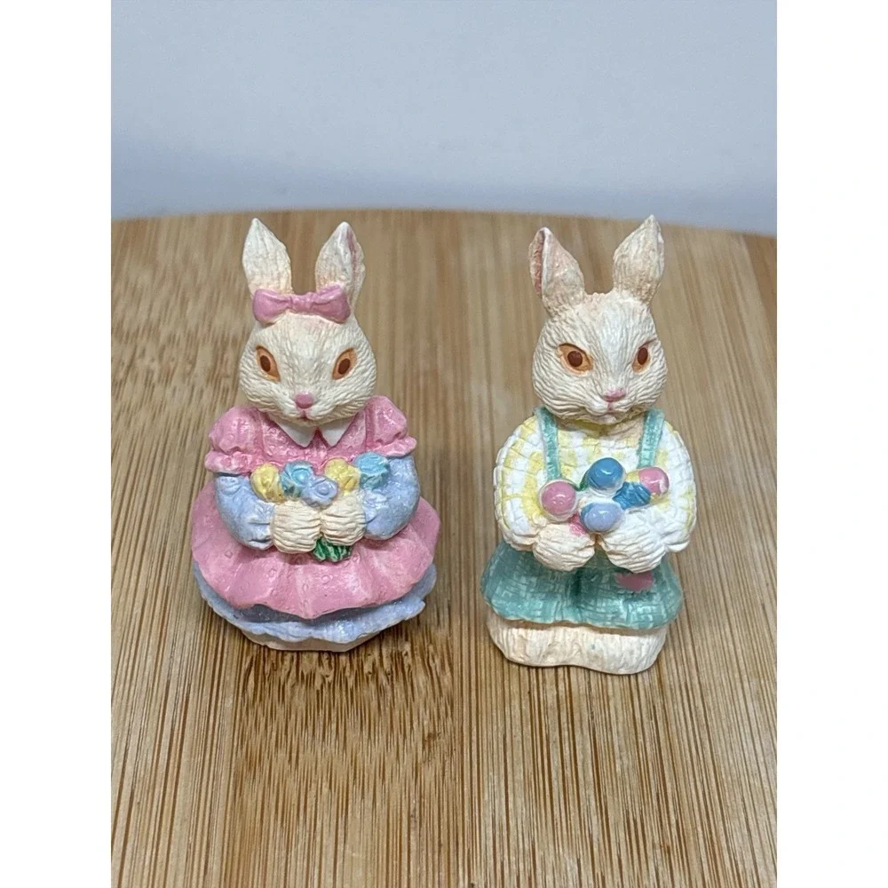 Vintage Lot Easter Rabbit Bunny Figurine Family Colorful Resin Cottagecore